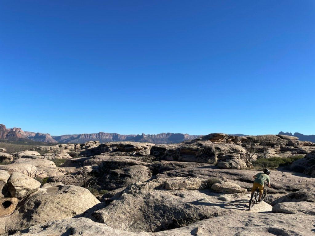 Biking through rock formations on guacamole mesa